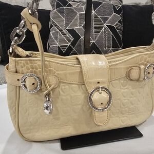 Brighton Ivory Embossed Quilted Leather Handbag Purse